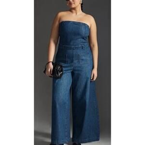 Pilcro Anthropologie The Skipper Strapless Jumpsuit Denim Wide Leg 18W